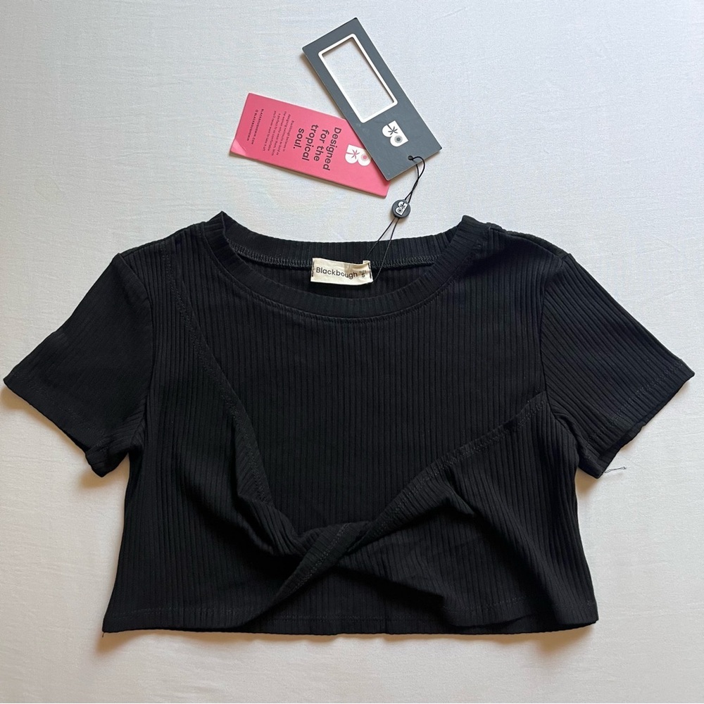NWT BLACKBOUGH black rib knit twist front cropped boxy‎ short sleeve T-shirt